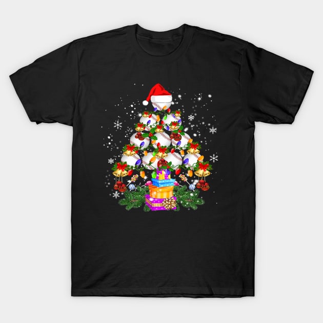 Baseball Christmas Tree Lights Xmas For Christmas Baseball T-Shirt by tasmarashad